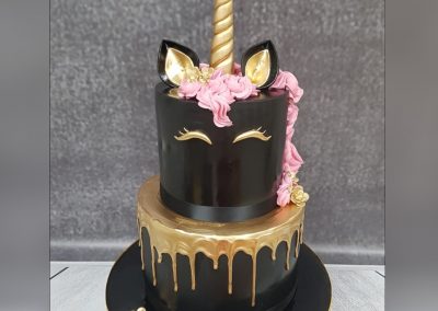 Birthday Cake - 2 tier - Black Unicorn with pink cream