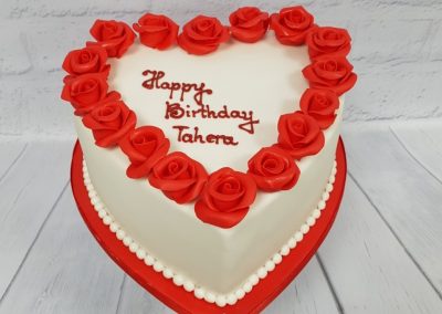 Birthday Cake - Heart Shaped cake with red roses
