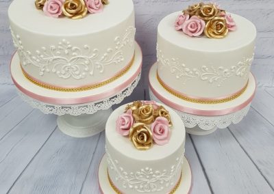 Wedding Cake - Separates - Gold / Pink Roses