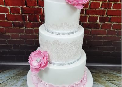 Wedding Cake - 3 tier - Pink flowers