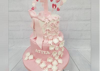 Birthday Cake - 1st birthday - two tier with cutout flowers and heart top