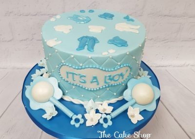 Congratulations - It's a boy cake with rattles