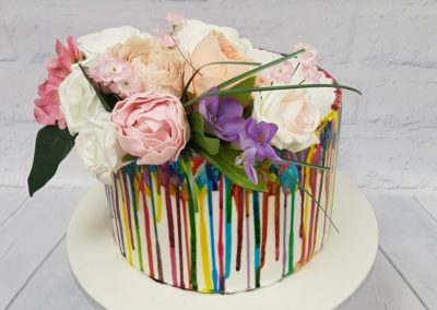 Birthday Cake - Multicolour colour drops with roses
